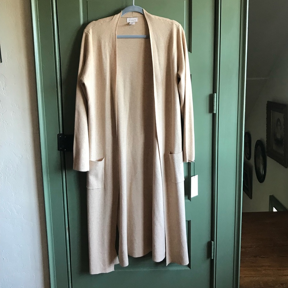 Open Front Tan Duster Sweater w/ Pockets 100% Cotton